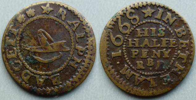Old Bethlem, Ralph Badgett 1668 halfpenny